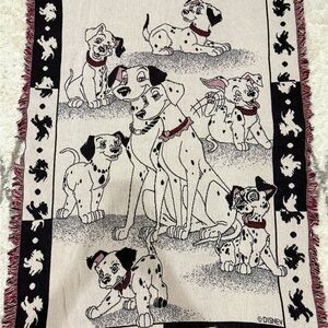 Rare Vintage Disney 101 Dalmatians Woven Throw Blanket or Tapestry. Fringe Edge.